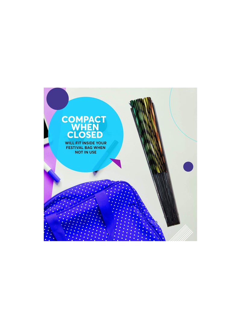 KASTWAVE Hand Fan, Folding Fan, Black Feather Hand Fan with Hand Baffle, Colorful Folding Craft Fan for Festive Carnival Party, Decoration and Show Accessories - Image 2