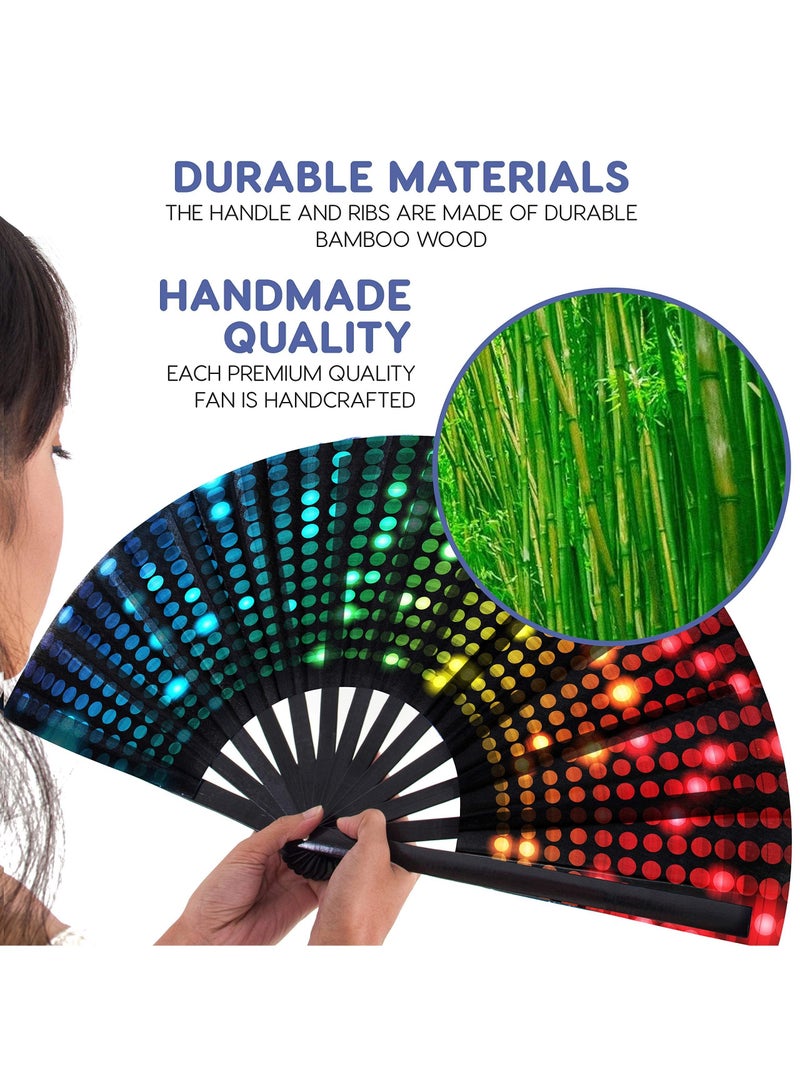 KASTWAVE Hand Fan, Folding Fan, Black Feather Hand Fan with Hand Baffle, Colorful Folding Craft Fan for Festive Carnival Party, Decoration and Show Accessories - Image 4