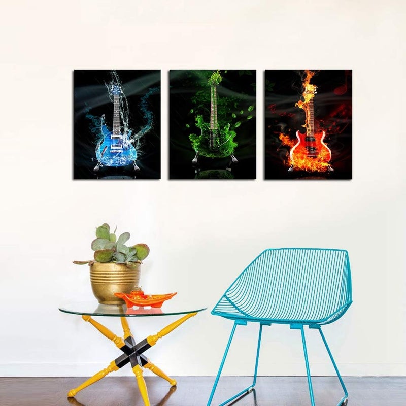 DZL Art A40934 3 Panels Red&Green&Blue Guitar Wall Art Pictures Print On Canvas Painting Wall Art Paintings Wall Artworks Pictures for Home Office Bedroom Wall Decor - Image 4