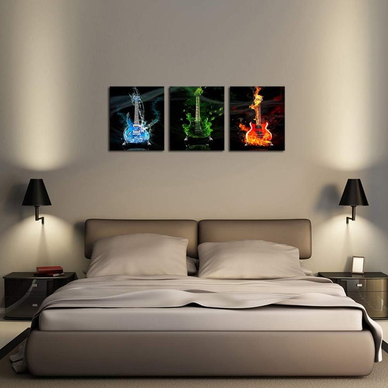 DZL Art A40934 3 Panels Red&Green&Blue Guitar Wall Art Pictures Print On Canvas Painting Wall Art Paintings Wall Artworks Pictures for Home Office Bedroom Wall Decor - Image 5