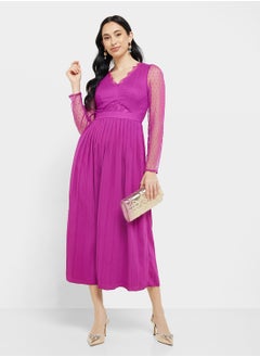 Little Mistress Tulle Sleeve Pleated Dress  - Image 1