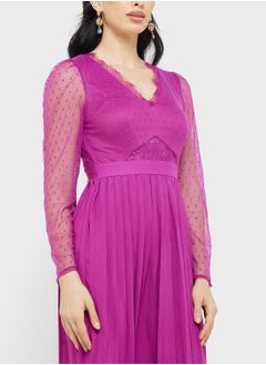 Little Mistress Tulle Sleeve Pleated Dress  - Image 3