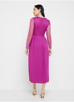 Little Mistress Tulle Sleeve Pleated Dress  - Image 2