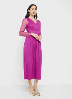 Little Mistress Tulle Sleeve Pleated Dress  - Image 4