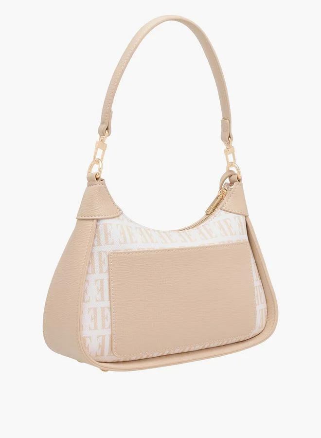 ELLE BEIGE Monogram Print Shoulder Bag with Detachable Strap for Women | Best Price UAE