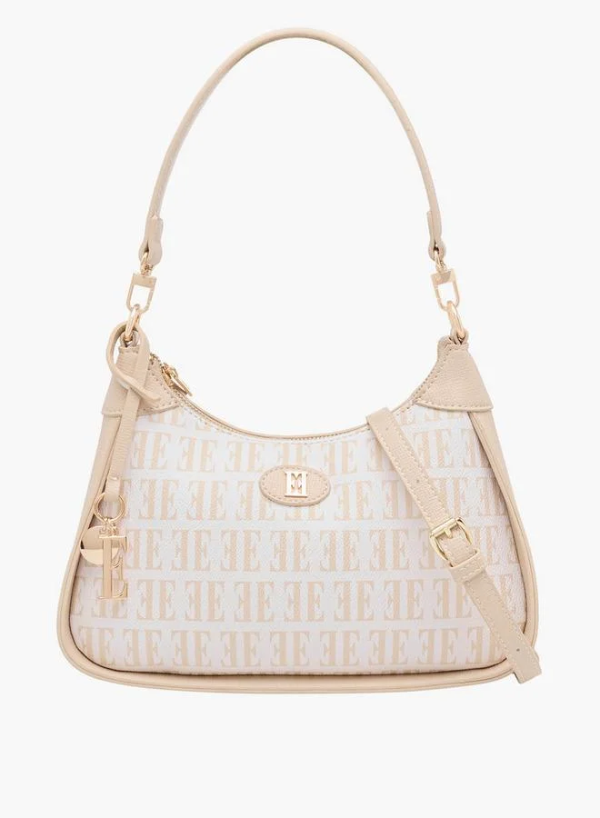 ELLE Monogram Print Shoulder Bag with Detachable Strap