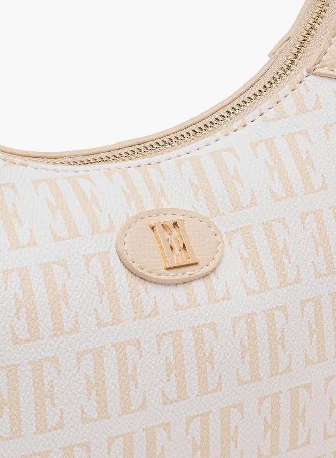 ELLE BEIGE Monogram Print Shoulder Bag with Detachable Strap for Women | Best Price UAE