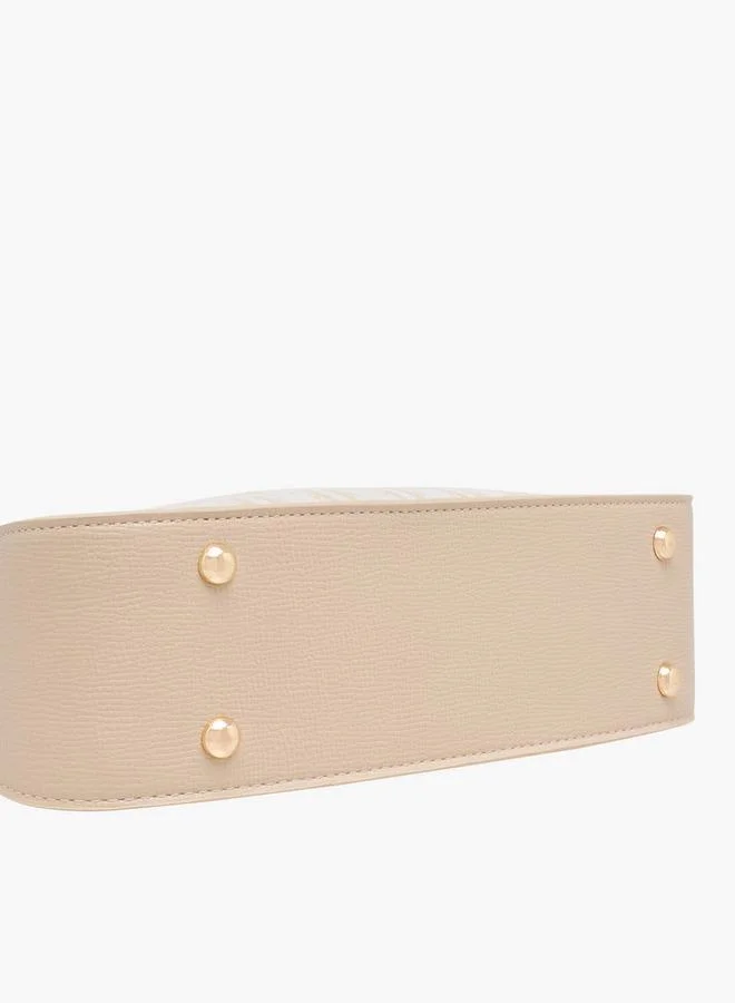 ELLE BEIGE Monogram Print Shoulder Bag with Detachable Strap for Women | Best Price UAE