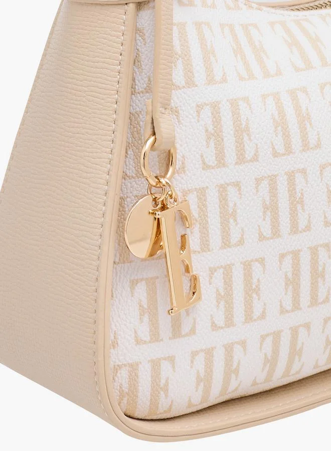 ELLE BEIGE Monogram Print Shoulder Bag with Detachable Strap for Women | Best Price UAE