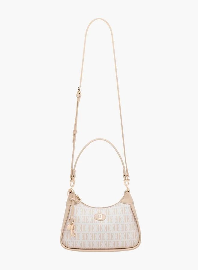 ELLE BEIGE Monogram Print Shoulder Bag with Detachable Strap for Women | Best Price UAE