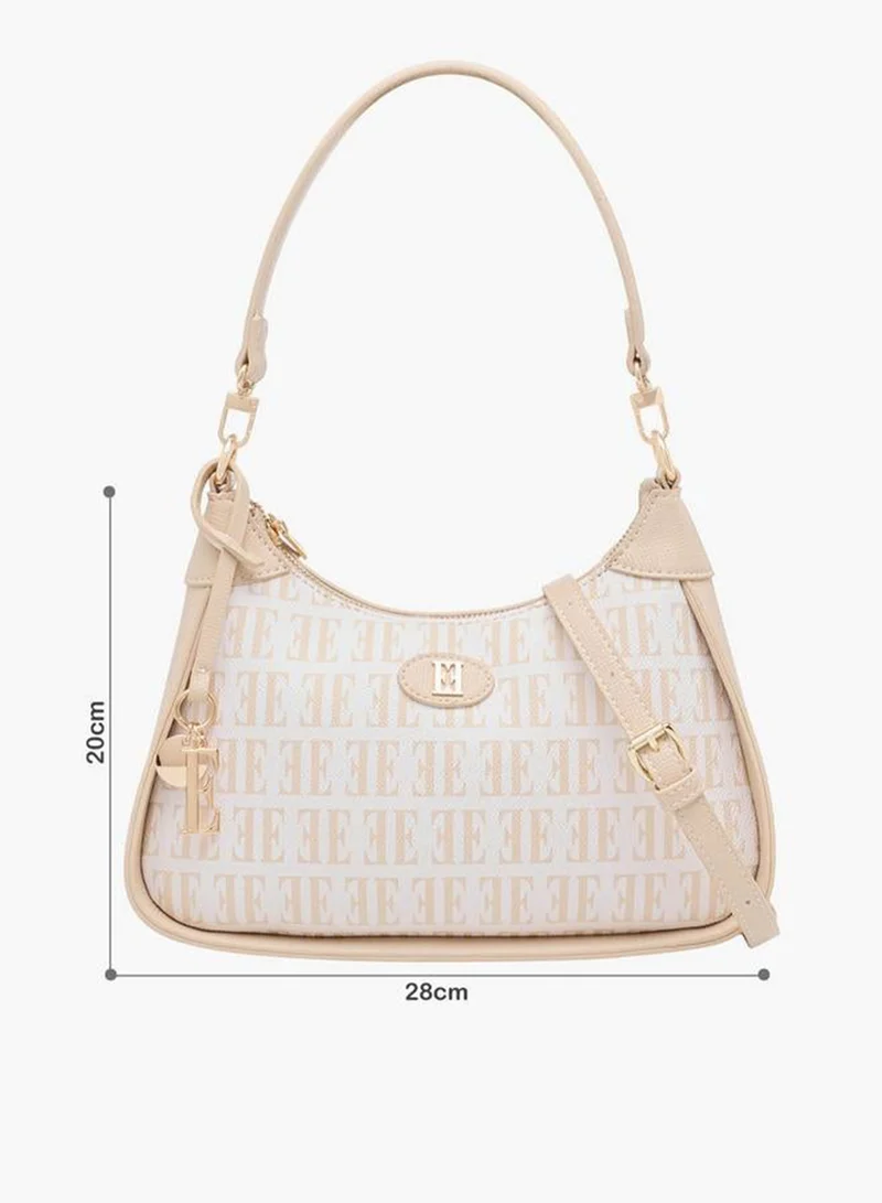 ايل Monogram Print Shoulder Bag with Detachable Strap