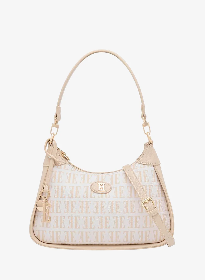 ايل Monogram Print Shoulder Bag with Detachable Strap