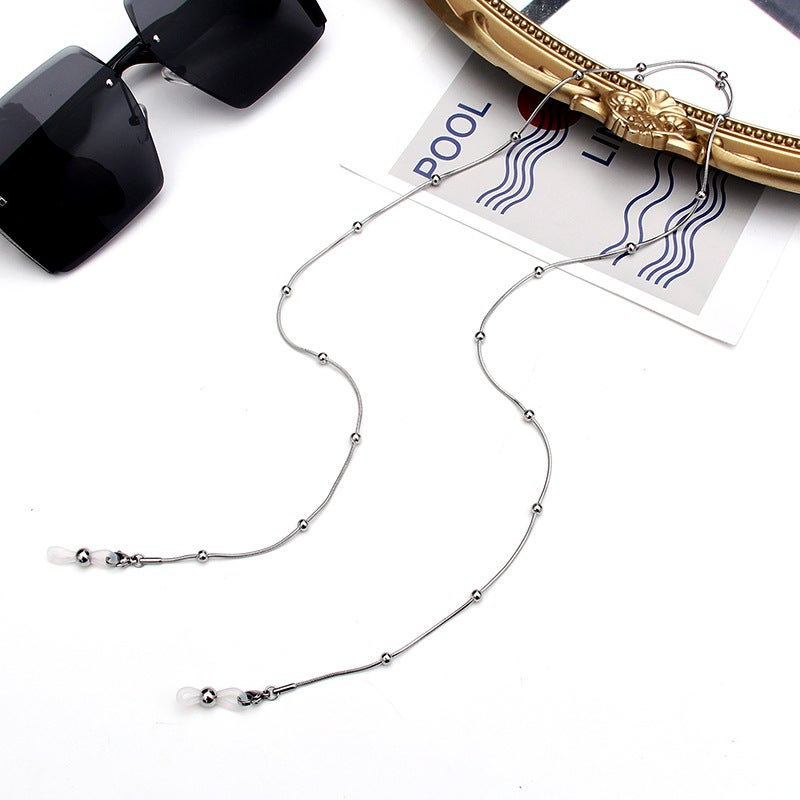 Generic Mens Beaded Snake Chain Stainless Steel Mask and Glasses Cord Steel color 