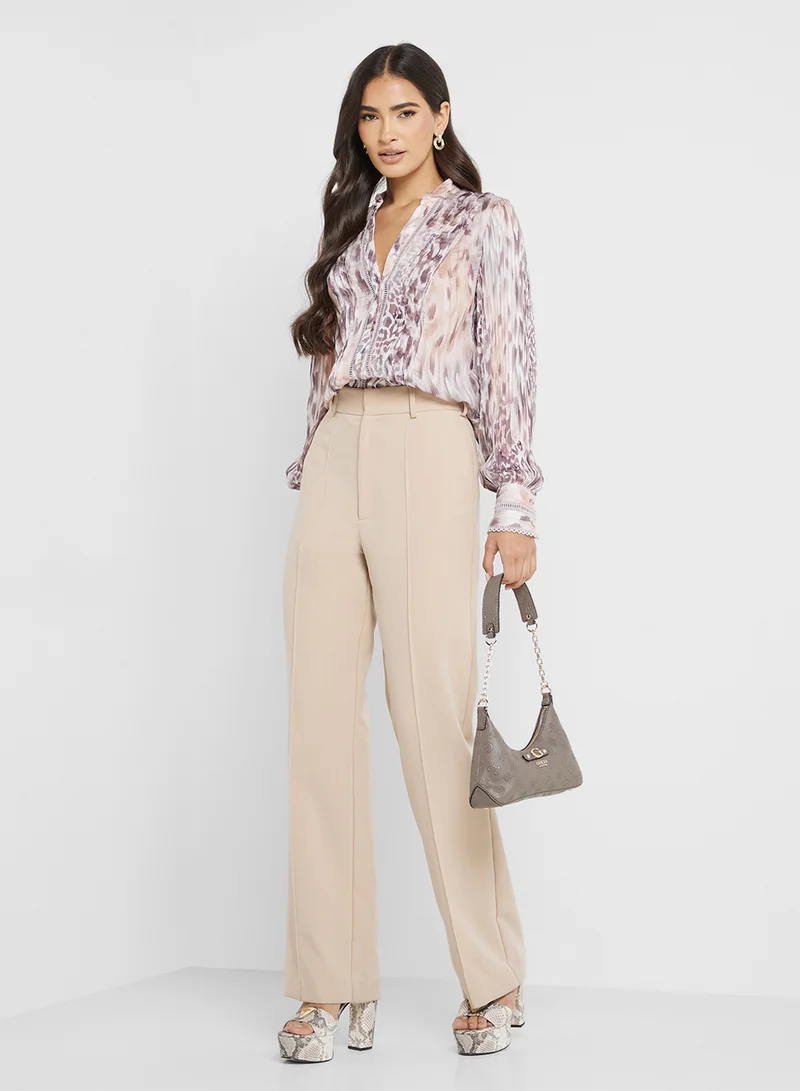 جس Printed V-Neck Pleated Top