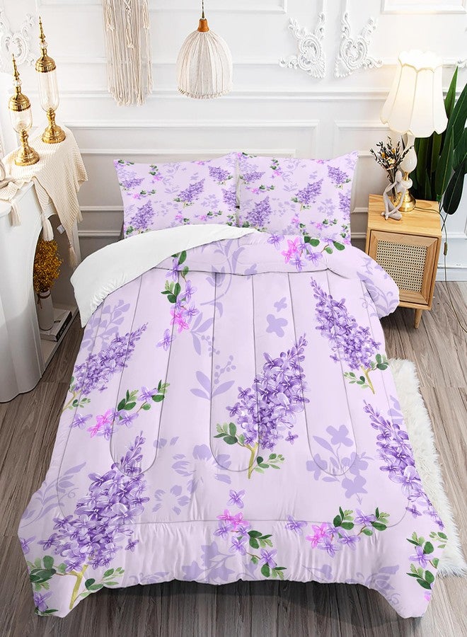 FUYEUN Purple Floral Comforter Set Twin Size,Lilac Flower Bedding Sets for Girls Women Teens Farmhouse Bedroom Bed Bedspread Quilt,1 Comforter,1 Pillow Case - Image 1