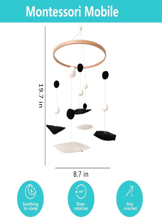 Vlokup Montessori Mobile, Black and White Baby Crib Mobile, Neutral Nursery Mobile Decoration for Pack N Play, for Baby Boy & Girl, Sun, Moon, Star, Snow, Cloud - Image 2