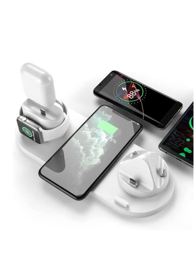 Wireless Charging Stand Pad for Apple Watch, iPhone 13/12/11/11 Pro/11 Pro Max/X/XS/XR, Samsung S20/S10, Qi-enabled Phones - 6-in-1 Charging Dock Station for Other Devices (White)  - Image 1