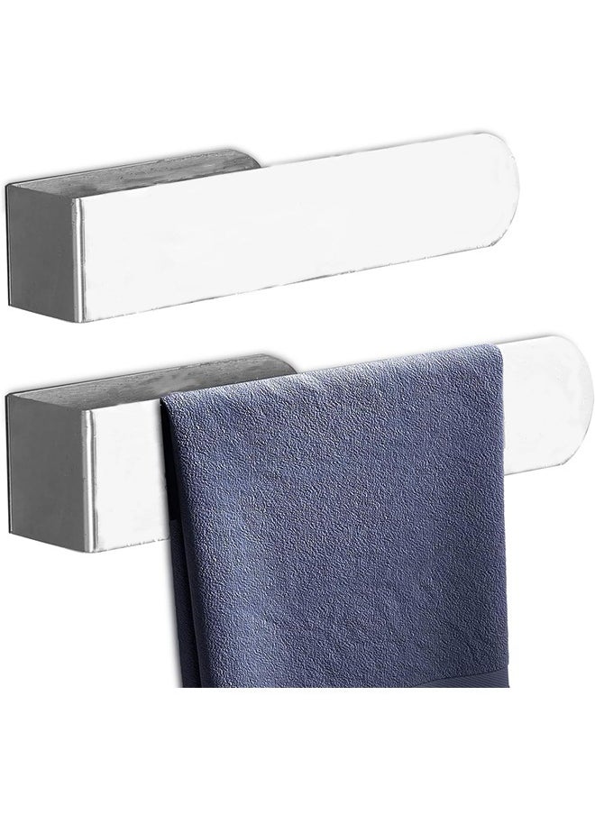 Yoawllty 2 Packs Bathroom Towel Hanger Wall-Mounted, Stainless Steel Towel Bar, Self Adhesive Towel Rack for Bathroom Kitchen Accesories on Wall (Silver)  - Image 1