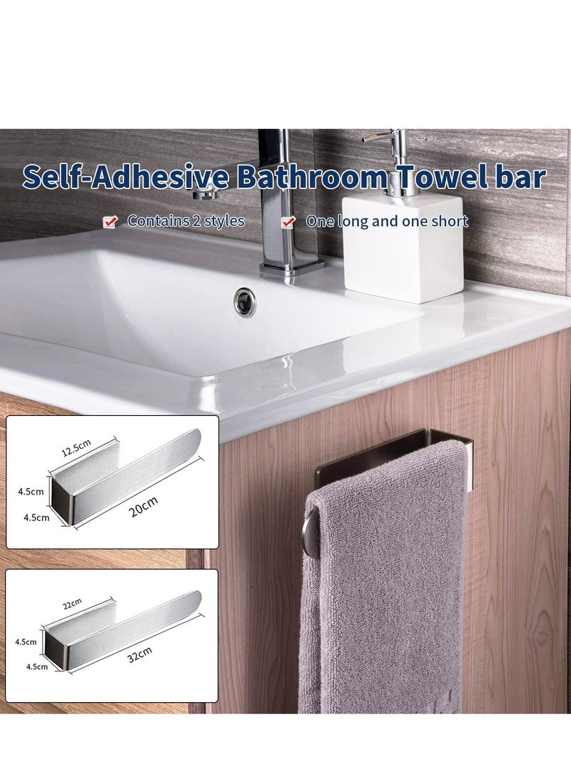 Yoawllty 2 Packs Bathroom Towel Hanger Wall-Mounted, Stainless Steel Towel Bar, Self Adhesive Towel Rack for Bathroom Kitchen Accesories on Wall (Silver)  - Image 4