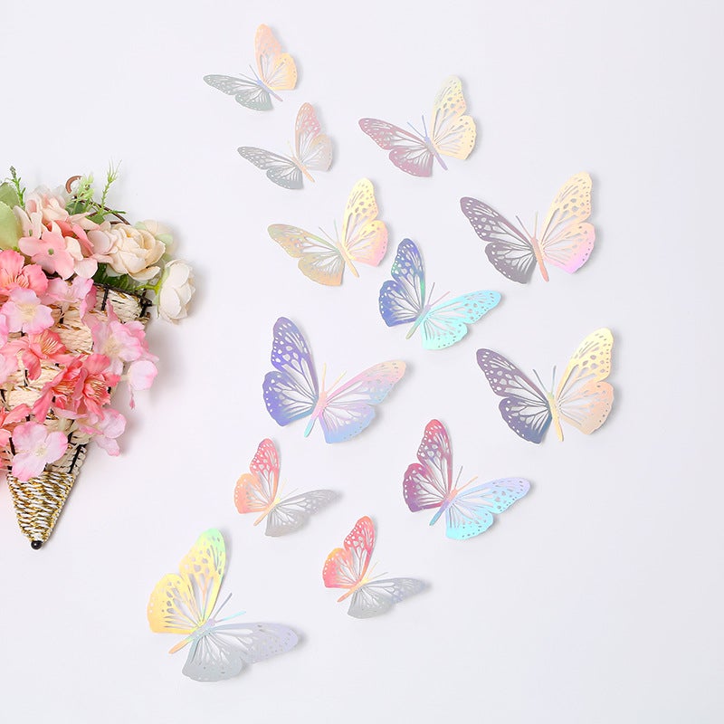Color Hollow Butterfly Sticker Modern Simple Nordic Paper Simulation Butterfly Wall Sticker Bedroom Wall Decorative Wall Sticker - Image 1