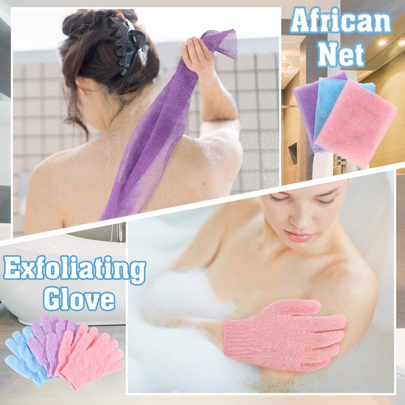 WSICSE 6 Pack African Net Sponge Exfoliating Glove Set, 3 Bath Sponge Body Scrubber Back Scrubber and 3 Pairs Exfoliating Gloves Mother's Day Gifts for Shower - Image 5