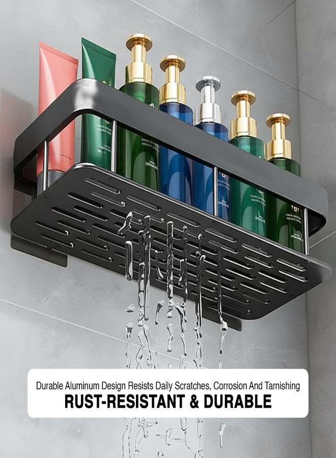 Maxoshine 2Pcs Aluminum Wall Mounted Bathroom Organiser Without Drill | Multipurpose Kitchen Organizer Rack for Soap & Toothbrush | Bathroom Accessories Set, Black - Image 5