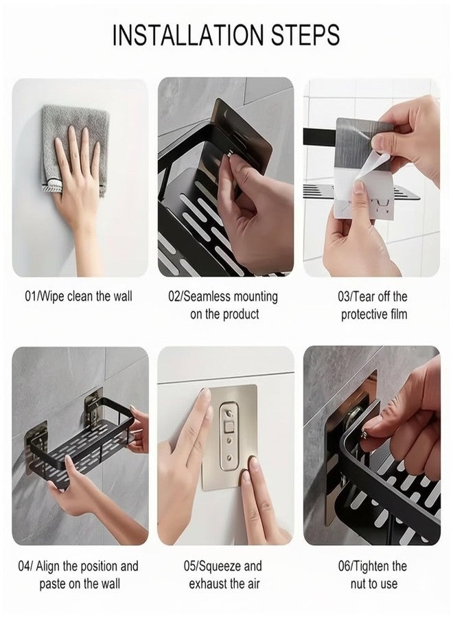 Maxoshine 2Pcs Aluminum Wall Mounted Bathroom Organiser Without Drill | Multipurpose Kitchen Organizer Rack for Soap & Toothbrush | Bathroom Accessories Set, Black - Image 2