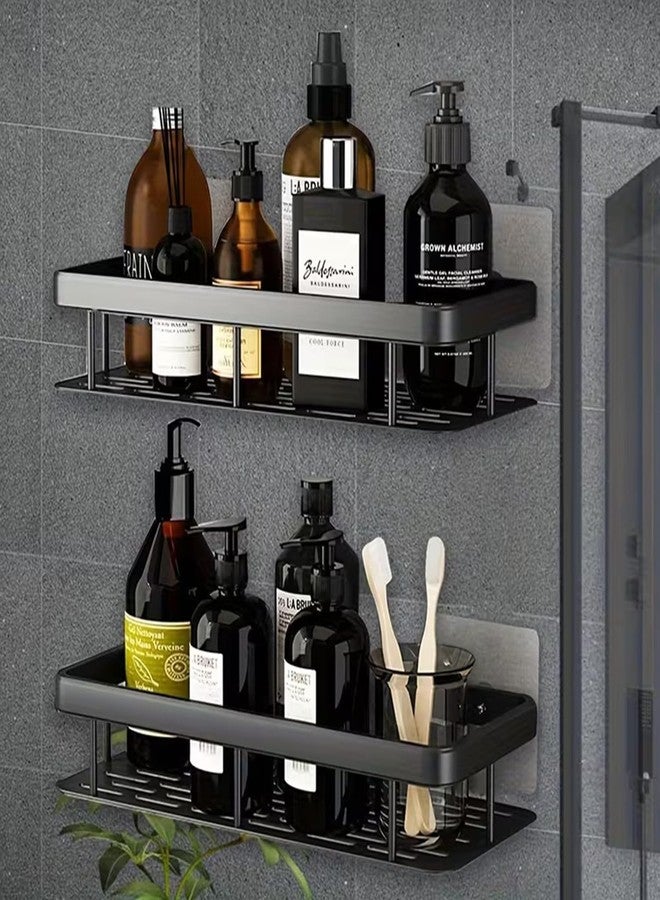 Maxoshine 2Pcs Aluminum Wall Mounted Bathroom Organiser Without Drill | Multipurpose Kitchen Organizer Rack for Soap & Toothbrush | Bathroom Accessories Set, Black - Image 1