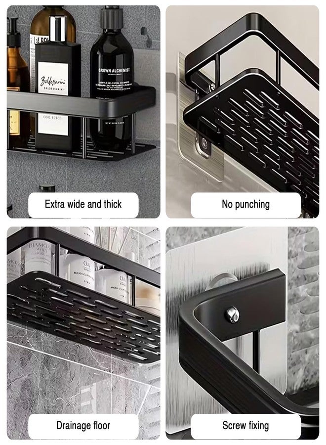 Maxoshine 2Pcs Aluminum Wall Mounted Bathroom Organiser Without Drill | Multipurpose Kitchen Organizer Rack for Soap & Toothbrush | Bathroom Accessories Set, Black - Image 4