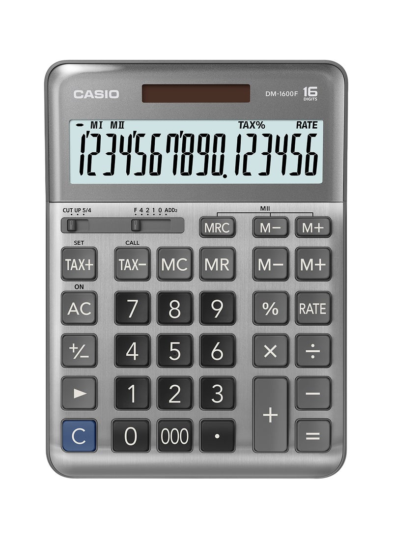 كاسيو Casio DM-1600F 12-Digit Desktop Calculator with Large Display, Dual Power, Tax Calculation & Professional Business Functions black - Image 2