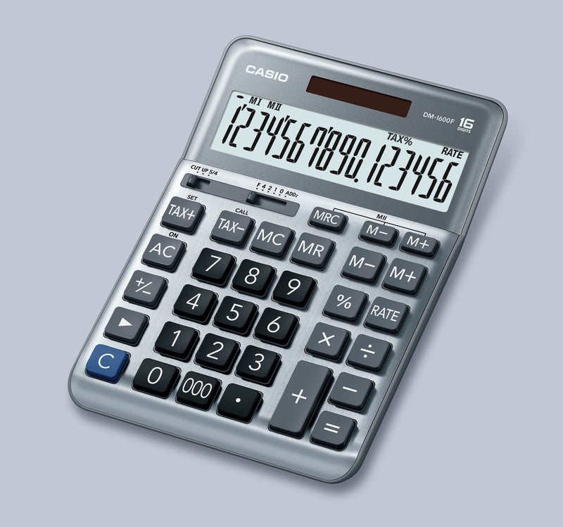 كاسيو Casio DM-1600F 12-Digit Desktop Calculator with Large Display, Dual Power, Tax Calculation & Professional Business Functions black - Image 1