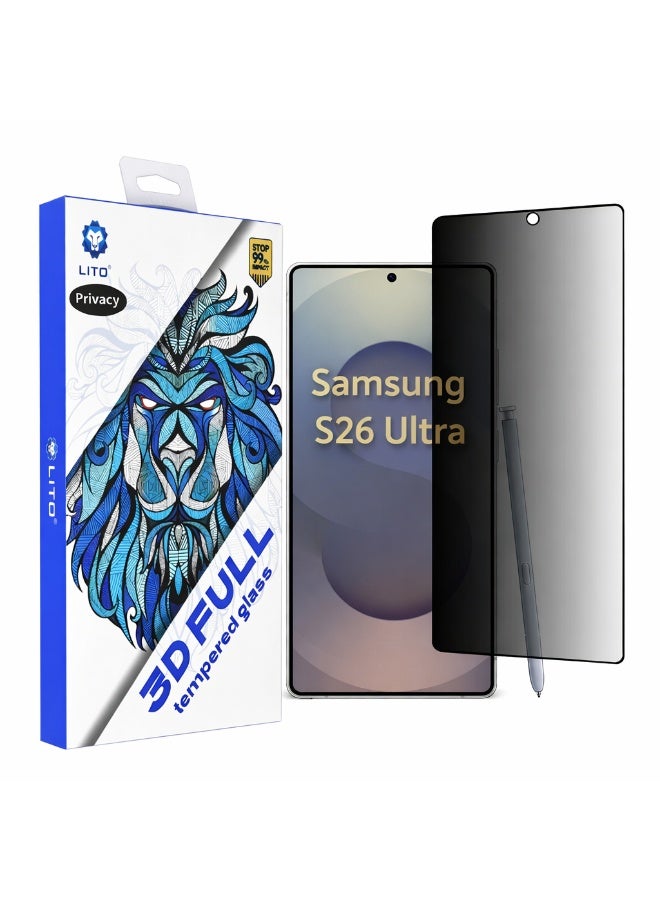 ليتو اسكرينة شاشه فاميه Privacy من Lito الأوريجينال لهاتف Samsung S26 Ultra - سامسونج S26 الترا، حماية قويه وآمان ضد الصدمات والخدوش اليوميه، مع وضوح عالي وملمس تاتش سلس. - Image 1