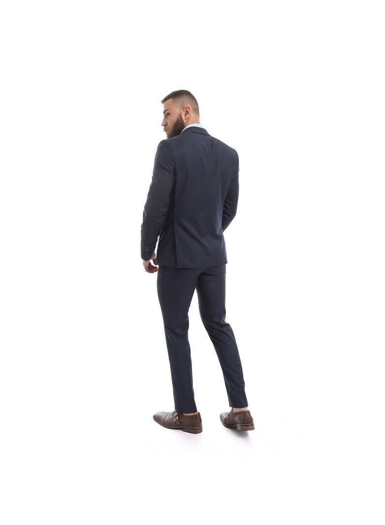 Esla Self Pattern Navy Blue Slim Fit Suit - Image 3