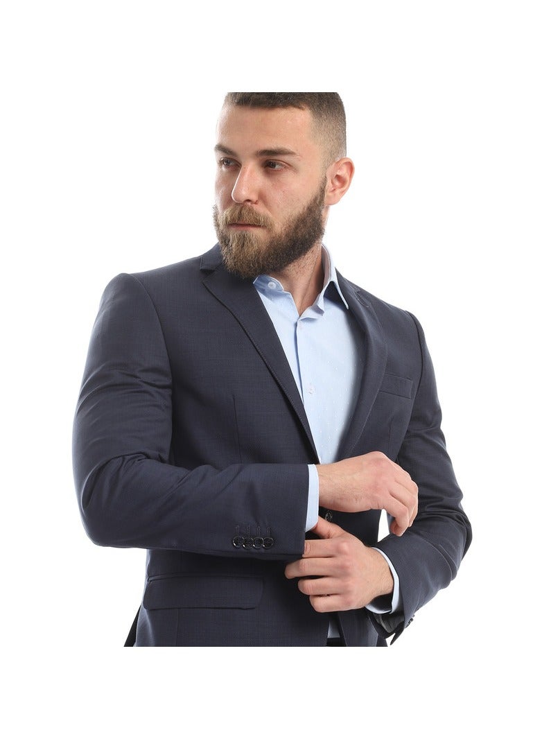 Esla Self Pattern Navy Blue Slim Fit Suit - Image 2