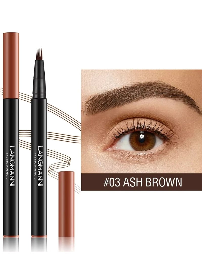 LANGMANNI 4D Forked Eyebrow Pen Micro Tip Lasting Water Eyebrow Pencil Tattoo Eyebrow Pen with 4 Fork Tip Waterproof and Smudge Proof Brow Pen Effortless Natural Eyebrow Pen Ash Brown 03  - Image 2