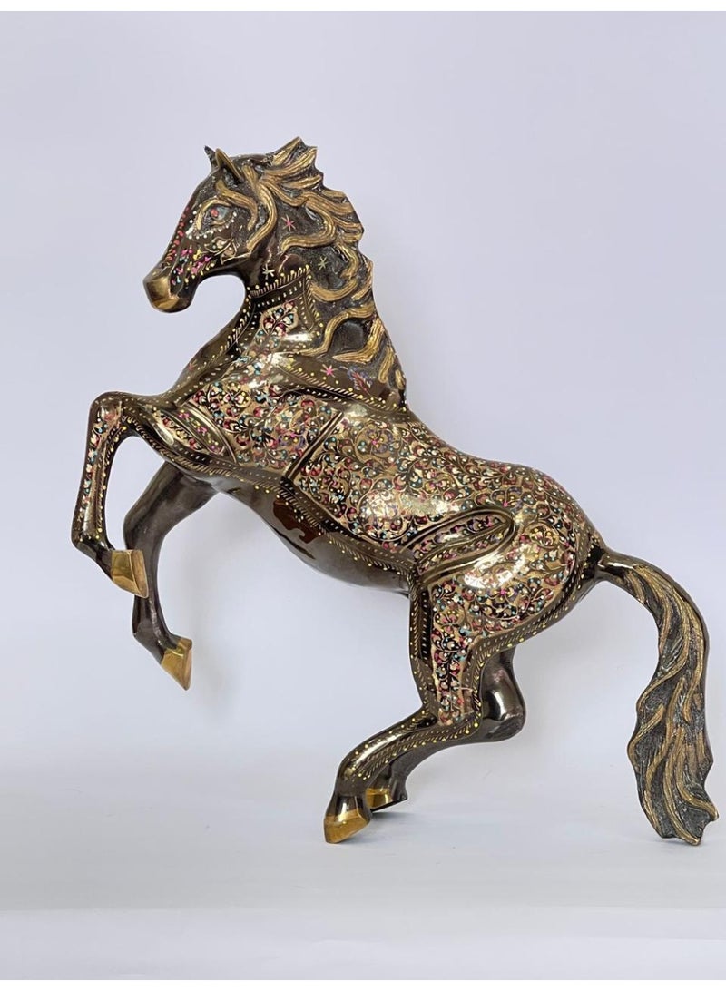 Brass Rearing Horse Figurine, Brass, Antique Bronze Finish, Handcrafted Decorative Sculpture, 38 x 39 cm - Image 5