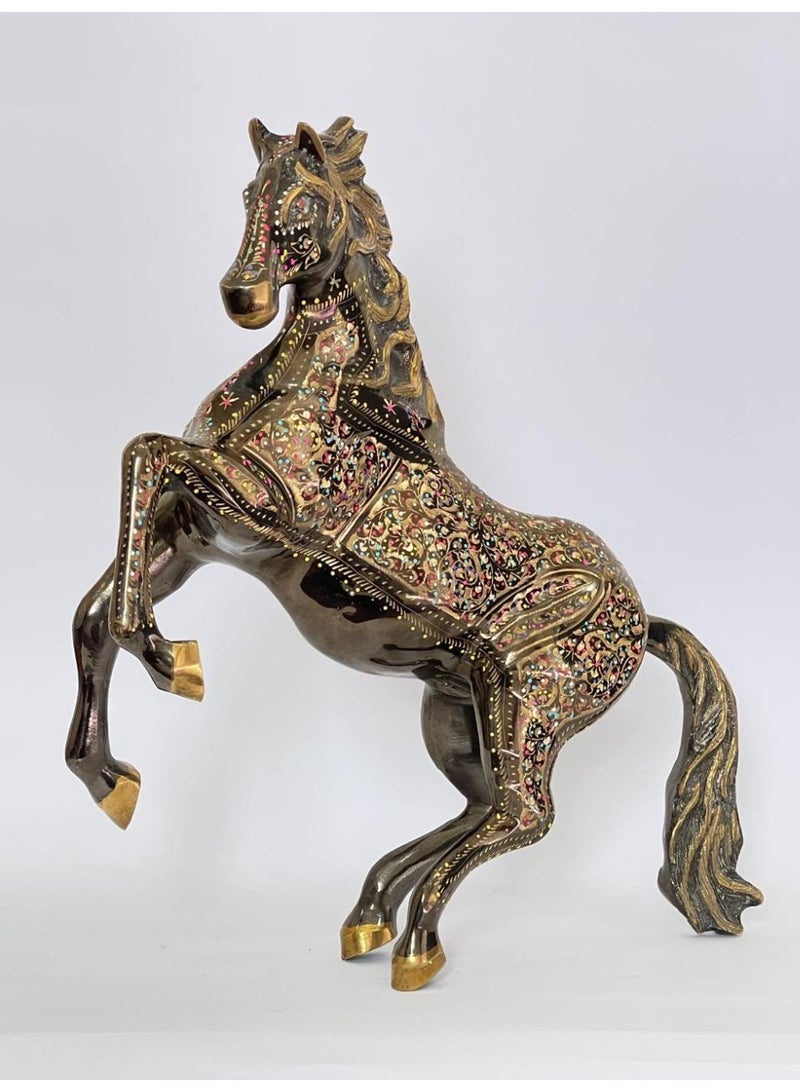 Brass Rearing Horse Figurine, Brass, Antique Bronze Finish, Handcrafted Decorative Sculpture, 38 x 39 cm - Image 4