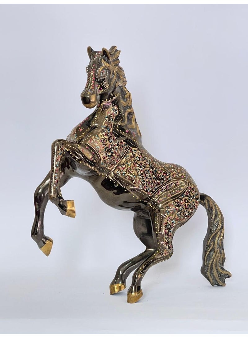 Brass Rearing Horse Figurine, Brass, Antique Bronze Finish, Handcrafted Decorative Sculpture, 38 x 39 cm - Image 2