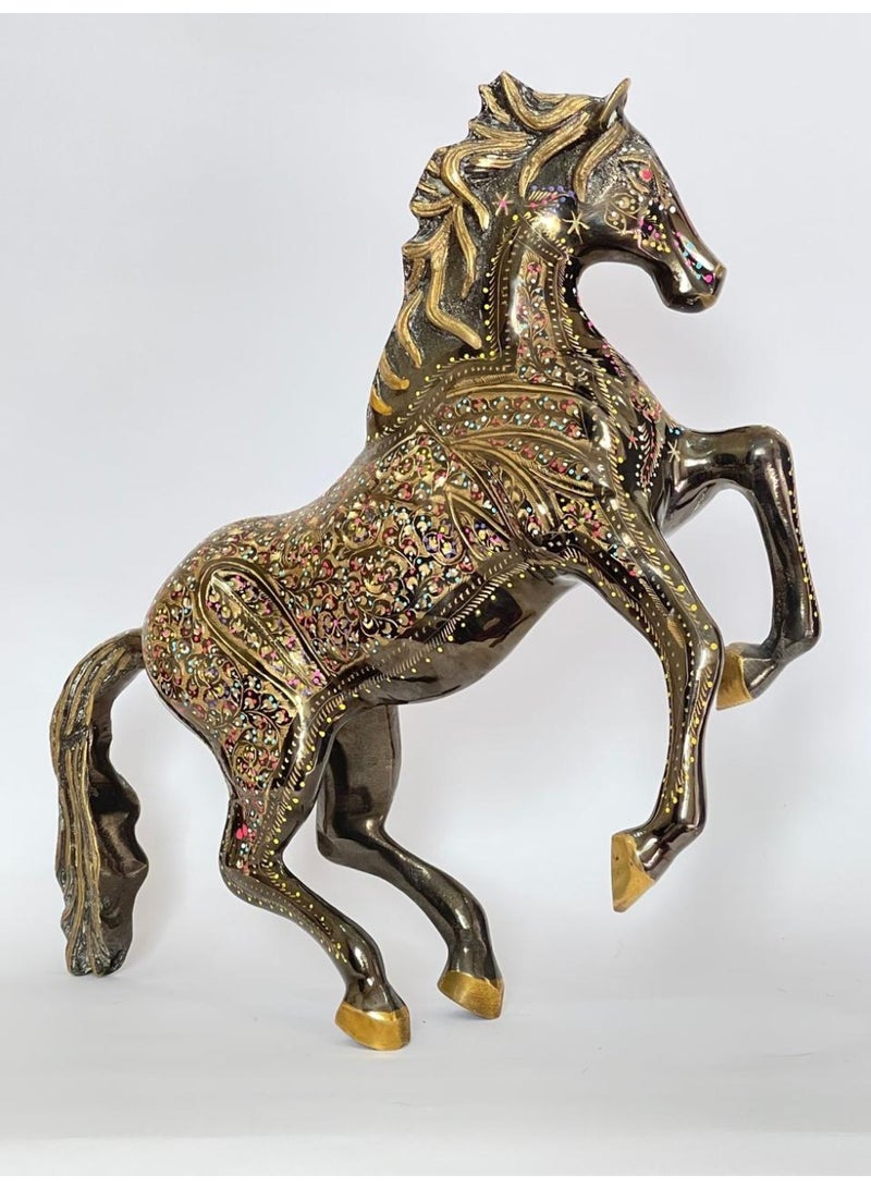 Brass Rearing Horse Figurine, Brass, Antique Bronze Finish, Handcrafted Decorative Sculpture, 38 x 39 cm - Image 1