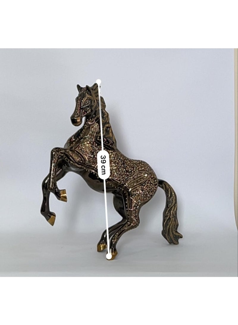 Brass Rearing Horse Figurine, Brass, Antique Bronze Finish, Handcrafted Decorative Sculpture, 38 x 39 cm - Image 3