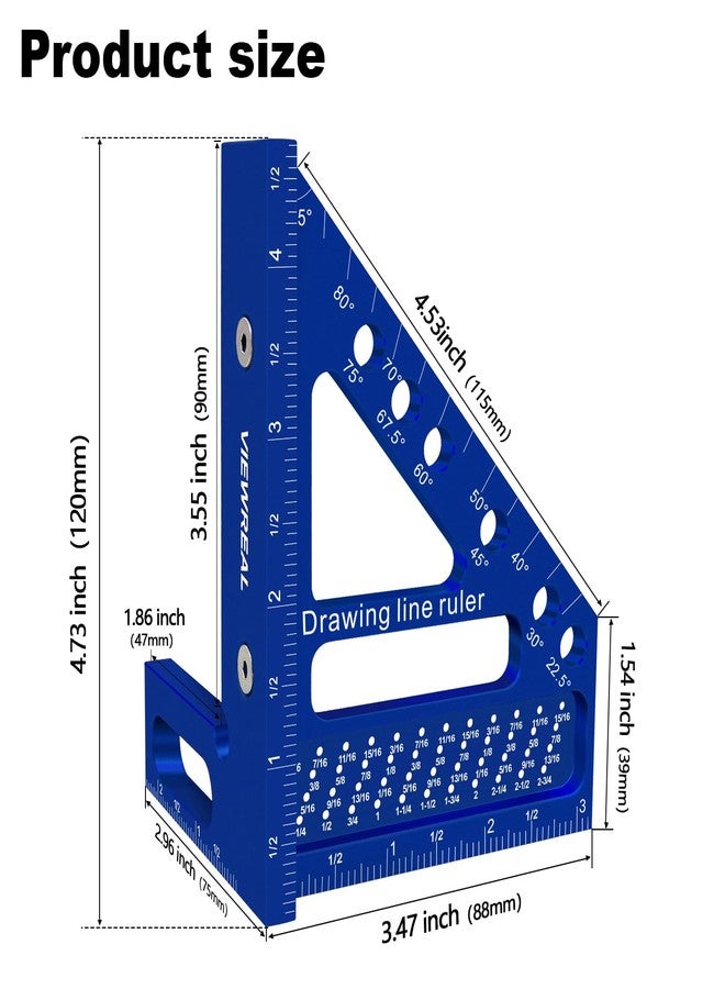 ViewReal 3D Multi-Angle Aluminum Alloy Woodworking Square Ruler, 22.5-90 Degree Protractor, High Precision Miter Triangle Ruler for Engineers, Carpenters, and Craftsmen - Image 2