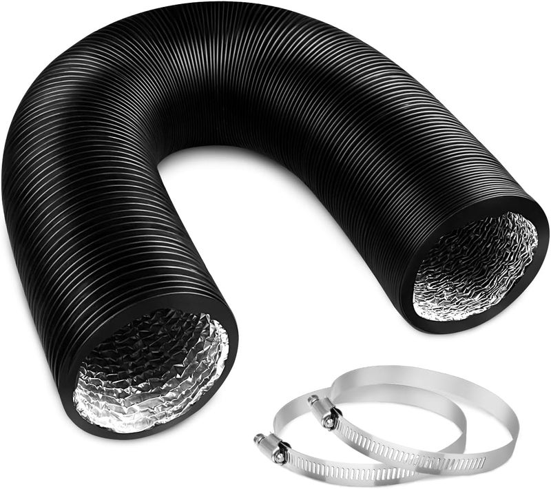 YIJUHOU 4 Inch 5 Feet Dryer Vent Hose, Flexible Aluminum Air Ducting for HVAC Ventilation, Fan Filter and Grow Tent, 2 Clamps Include - Image 1