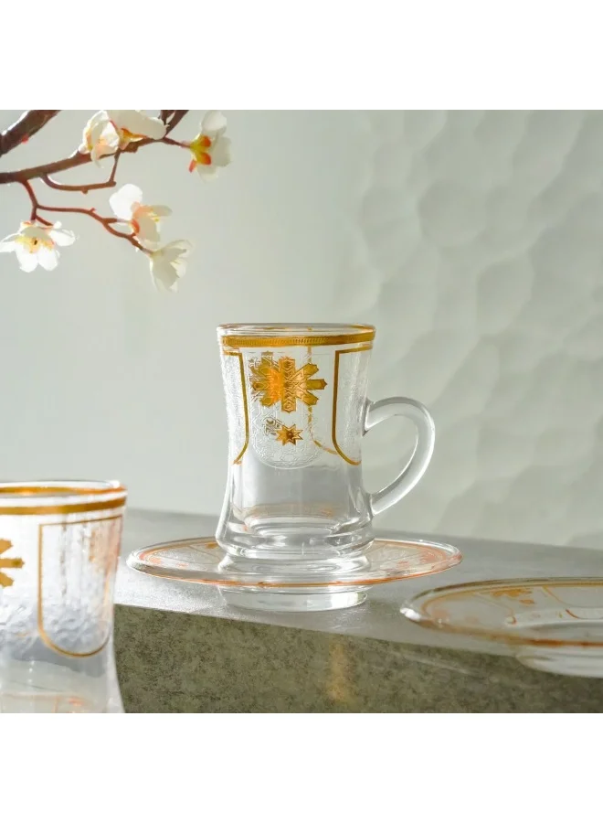 DANUBE HOME Jannat 12-Piece Istikan Set 110Ml Traditional Glasses For Serving Tea Set Of 6 Perfect For Turkish Tea Elegant Design For Everyday And Special Occasions