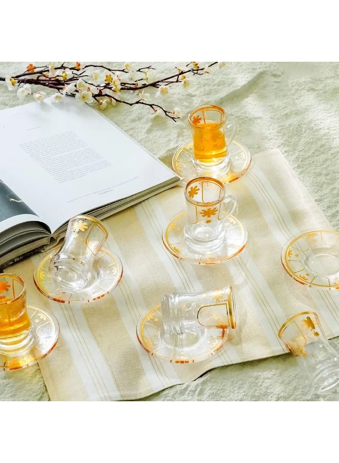 DANUBE HOME Jannat 12-Piece Istikan Set 110Ml Traditional Glasses For Serving Tea Set Of 6 Perfect For Turkish Tea Elegant Design For Everyday And Special Occasions