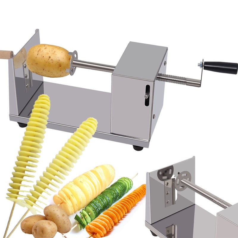 Twisted Potato slicer Cortador de Papas en Espiral Tornado Curly Fry Cutter with Stainless Steel skewers Manual Spiral French Fries Cucumbers Carrots DIY BBQ Slicer with Reusable Stick