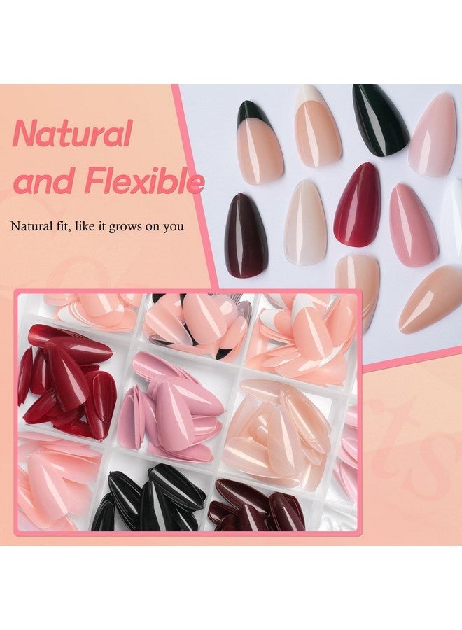 لايفيكس تول 288 قطعة من أظافر اللوز الصناعية، أظافر أكريليك متوسطة الحجم، أظافر صناعية قصيرة بطرف فرنسي مع غراء وعلامات لاصقة، عبوة أظافر صناعية لاصقة، أظافر صناعية - Image 2