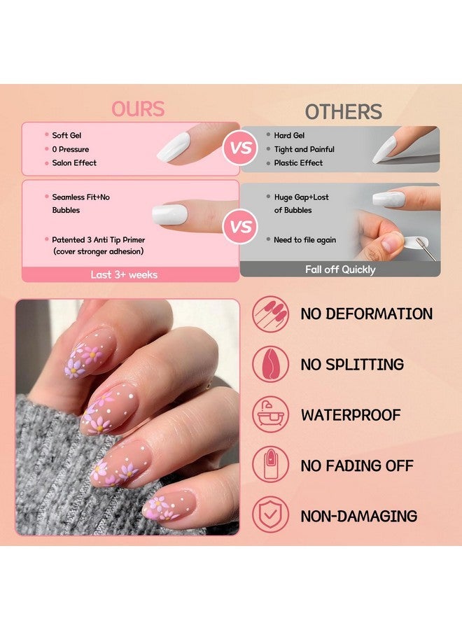 لايفيكس تول 288 قطعة من أظافر اللوز الصناعية، أظافر أكريليك متوسطة الحجم، أظافر صناعية قصيرة بطرف فرنسي مع غراء وعلامات لاصقة، عبوة أظافر صناعية لاصقة، أظافر صناعية - Image 3