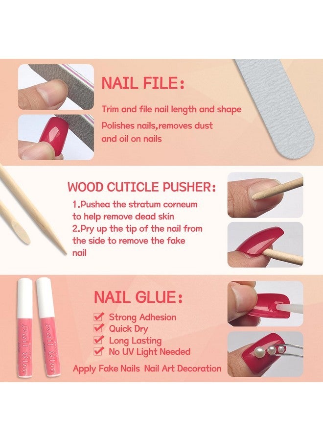 لايفيكس تول 288 قطعة من أظافر اللوز الصناعية، أظافر أكريليك متوسطة الحجم، أظافر صناعية قصيرة بطرف فرنسي مع غراء وعلامات لاصقة، عبوة أظافر صناعية لاصقة، أظافر صناعية - Image 4