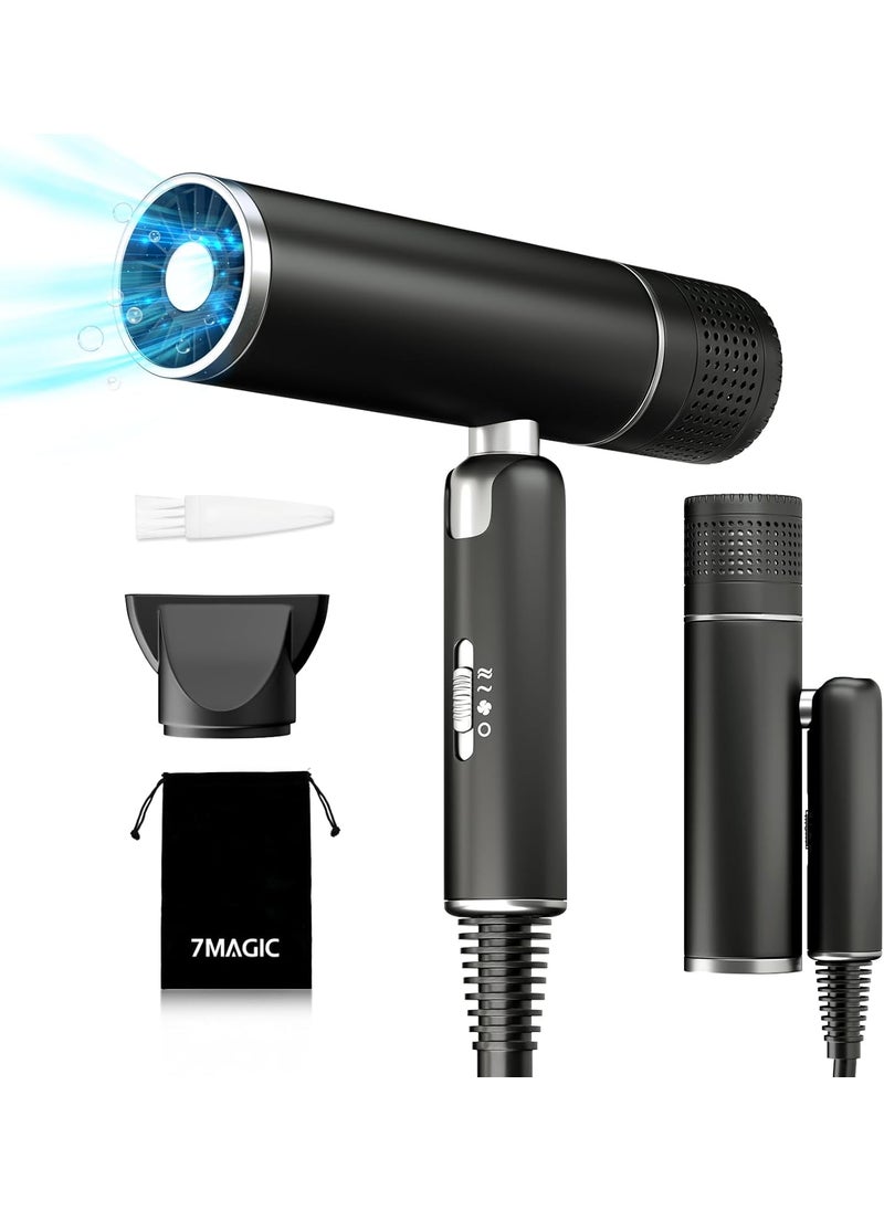 7MAGIC 7MAGIC Foldable Hair Dryer Powerful Ionic Blow Dryer for Fast Drying Travel Hair Blow Dryer with Storage Bag Lightweight Portable Hairdryer for Women Cold2 Heating2 Speed Settings Black 