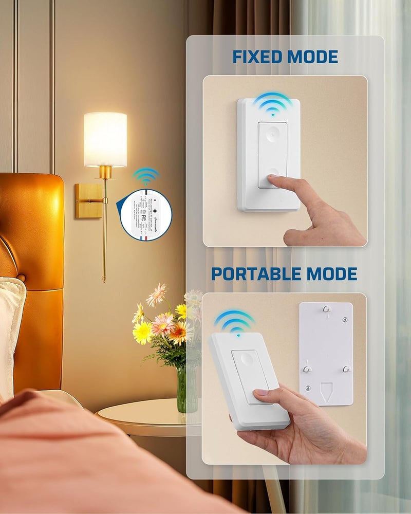 DEWENWILS Wireless Light Switch and Receiver Kit, 10A/1200W, No in-Wall Wiring Required,Remote Control Wall Switch Lighting Fixture for Ceiling Lights, Fans, Lamps,100 Ft RF Range, Programmable - Image 4
